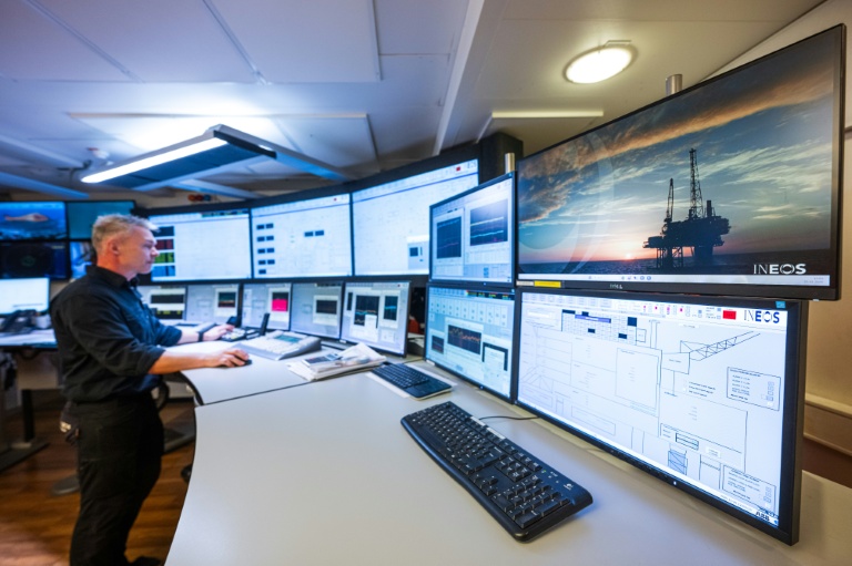 La salle de contrôle de la plateforme Siri d'Ineos, le 25 novembre 2025 en mer du Nord danoise