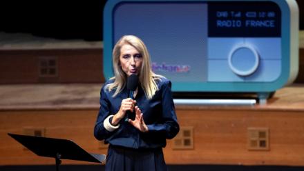 La PDG de Radio France, Sibyle Veil, lors de la conférence d'automne à la Maison de la Radio et de la Musique, siège de Radio France, le 4 septembre 2025 à Paris
