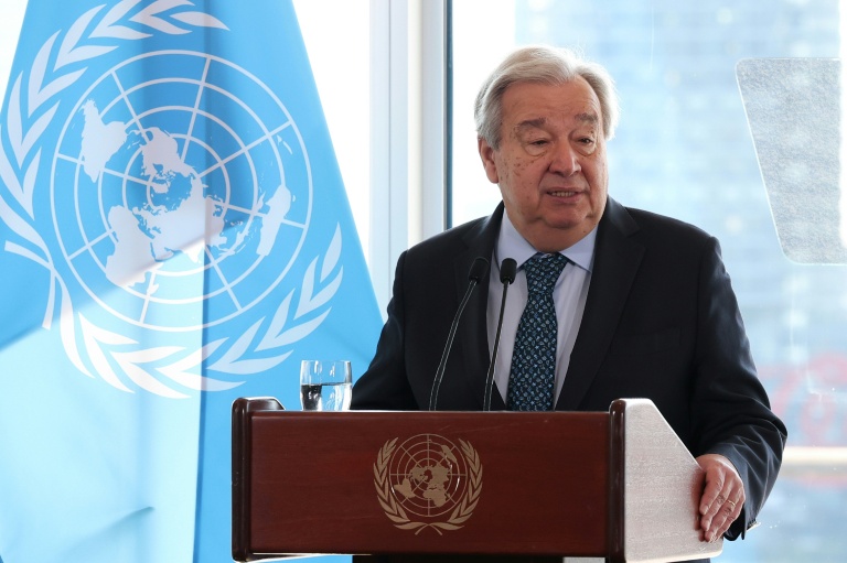 Le secrétaire général de l'ONU Antonio Guterres lors d'un discours au siège de l'organisation, le 22 juillet 2025 à New York