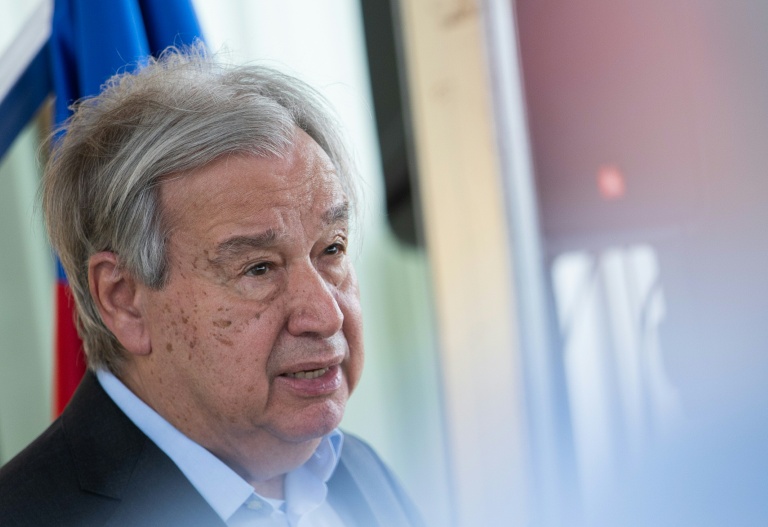 Le secrétaire général des Nations Unies, Antonio Guterres, au cours d'une conférence de presse à Petion-Ville, Haïti, le 16 juin 2026.
