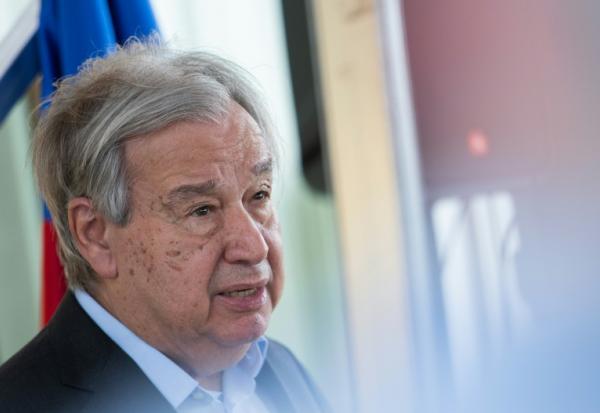 Le secrétaire général des Nations Unies, Antonio Guterres, au cours d'une conférence de presse à Petion-Ville, Haïti, le 16 juin 2026.