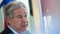 Le secrétaire général des Nations Unies, Antonio Guterres, au cours d'une conférence de presse à Petion-Ville, Haïti, le 16 juin 2026.