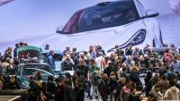 Stand of MG Motor, marque contrôlée par SAIC, au salon de l'auto de Genève, le 28 février 2024.