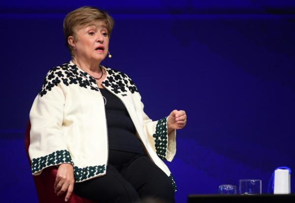 La cheffe du Fonds monétaire international (FMI) Kristalina Georgieva, lors d'une conférence organisée par la banque centrale de l'Uruguay à Montevideo le 30 juillet 2026
