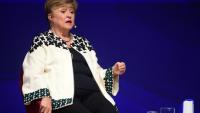 La cheffe du Fonds monétaire international (FMI) Kristalina Georgieva, lors d'une conférence organisée par la banque centrale de l'Uruguay à Montevideo le 30 juillet 2026
