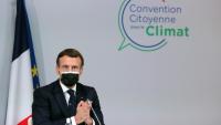 Le président Emmanuel Macron devant les membres de la Convention citoyenne pour le climat, Paris, le 14 décembre 2020