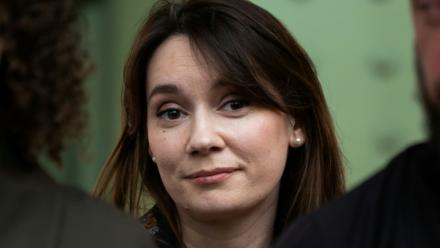 La chroniqueuse russe pro-Kremlin Xenia Fedorova à Paris, le 12 avril 2025