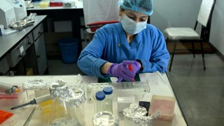 Un scientifique réalise un test ADN au Laboratoire national de médecine légale à Lalitpur, près de Katmandou, au Népal, le 19 septembre 2026