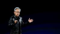 Le cofondateur et patron du géant américain des puces électroniques Nvidia, Jensen Huang, prononce un discours lors de la conférence sur l'intelligence artificielle "Nvidia GTC Berlin 2026", le 21 octobre 2026 à Berlin