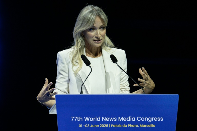 Véronique Albertini-Saadé, présidente de CMA Media, la branche médias de l'armateur français CMA-CGMa, au congrès mondial des médias à Marseille, le 1er juin 2026