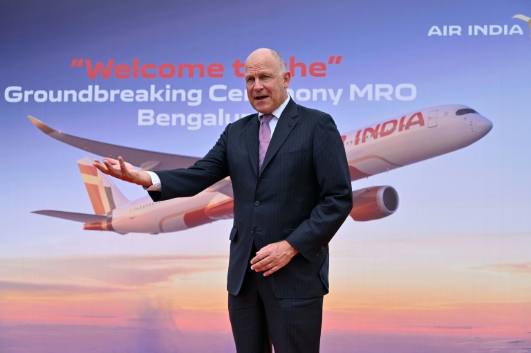 Le PDG de la compagnie aérienne Air India, Campbell Wilson, lors de la cérémonie d'inauguration du centre de maintenance, de réparation et de révision (MRO) d'aéronefs, à l'aéroport international de Bengaluru, le 4 septembre 2024 en Inde