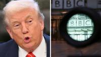 Combo photo montrant Donald Trump (g) et le siège de la BBC