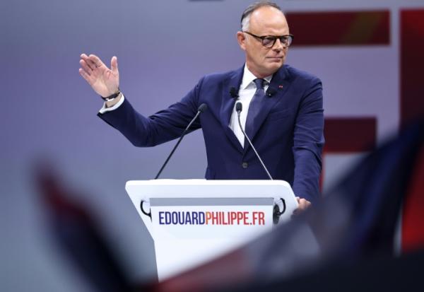 Edouard Philippe, candidat du parti Horizons à la présidentielle, lors d'un meeting de campagne à Paris, le 5 juillet 2026