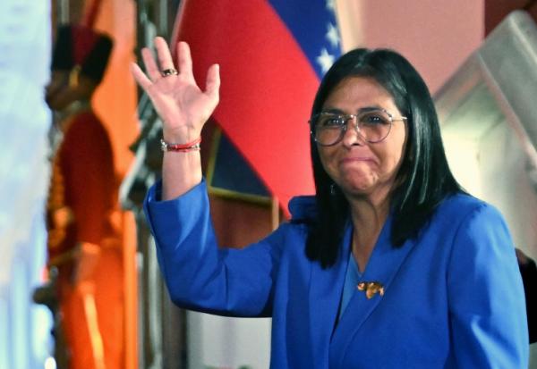 La vice-présidente vénézuélienne Delcy Rodriguez après la signature d'une loi d'aministie, à Caracas, le 19 février 2026