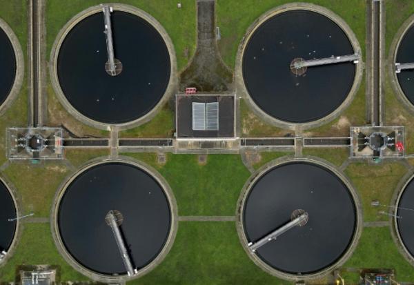 Une station d'épuration de l'entreprise Thames Water, près de Croydon, en Grande-Bretagne, le 14 mars 2025