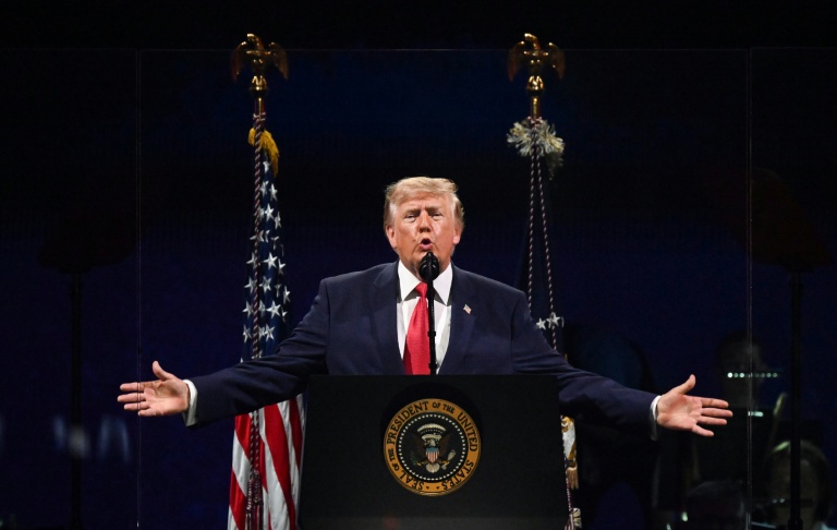 Donald Trump durant son discours à l'occasion des 250 ans des Etats-Unis, le 4 juillet 2026 à Washington