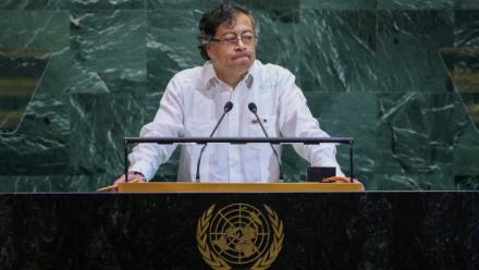 Le président colombien Gustavo Petro à la tribune des Nations Unies à New York, le 23 septembre 2025
