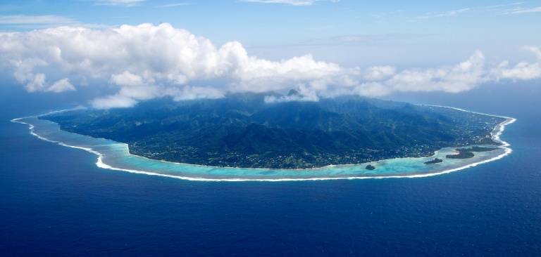 Vue aérienne de l'île de Rarotonga, la plus importante des Îles Cook, le 30 août 2012