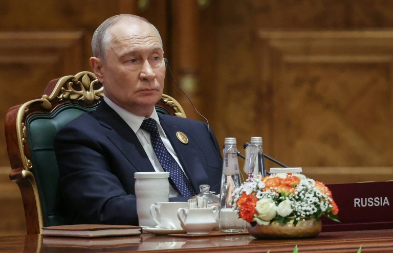 Photo diffusée par l'agence d'Etat russe Sputnik montrant le président russe Vladimir Poutine lors du 18e sommet des BRICS, le 12 septembre 2026 à New Delhi