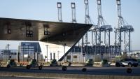 L'entrée du port du Havre, dans le nord de la France, le 30 octobre 2026, lors d'une grève de 24 heures des dockers
