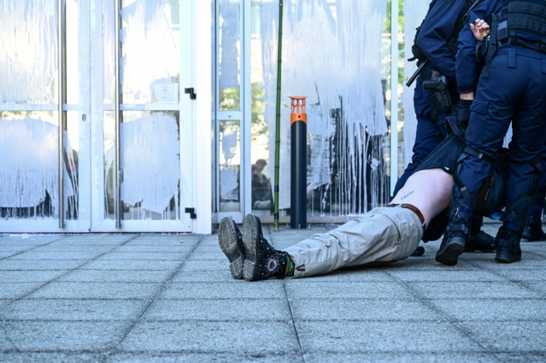 La police intervient contre des militants écologistes, à Nantes, le 14 mai 2025
