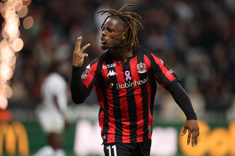 L'attaquant de Nice Elye Wahi a inscrit un triplé contre Rennes lors de la 9e journée de Ligue 1 le 30 octobre 2026 à Nice

