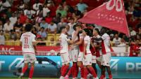 Les joueurs de Monaco se congratulent après le but d'Eric Dier face au Havre, le 16 août 2025 au stade Louis-II