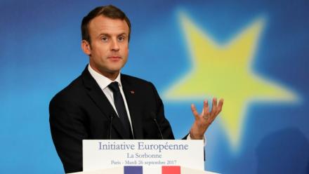 Le président Emmanuel Macron prononce un discours sur l'Europe à la Sorbonne, le 26 septembre 2017 à Paris