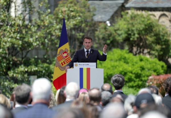 Le président français et coprince d'Andorre Emmanuel Macron le 28 avril 2026 à Andorre-la-Vieille