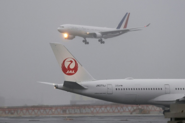 L'avion du président français Emmanuel Macron atterrit à l'aéroport de Tokyo, le 31 mars 2026