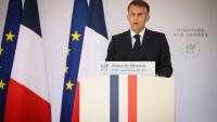 Le président Emmanuel Macron lors du traditionnel discours aux armées à l'hôtel de Brienne, à Paris, le 13 juillet 2026, à la veille du défilé annuel du 14 Juillet
