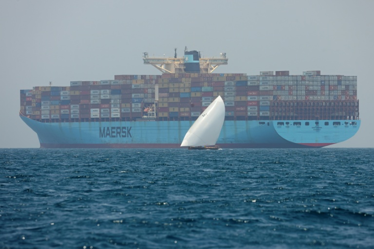Un porte-conteneur géant de l'armateur Maersk au large de Dubaï, le 4 juin 2022
