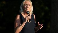 Marine Le Pen, présidente du groupe parlementaire Rassemblement National (RN), lors d'un rassemblement à Liévin, le 4 juillet 2026 dans le Pas-de-Calais