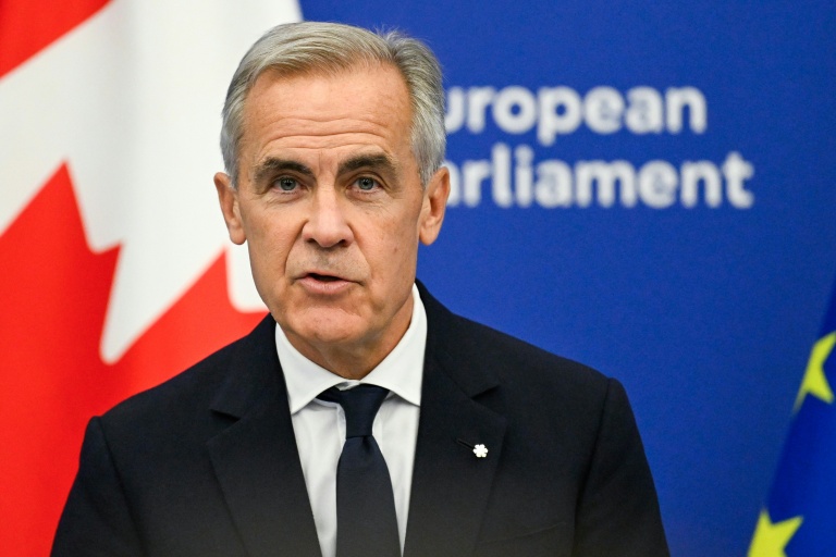 Le Premier ministre canadien Mark Carney lors de son discours devant le Parlement européen à Strasbourg (France), le 17 septembre 