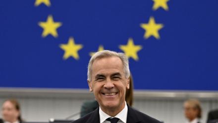 Le Premier ministre canadien Mark Carney lors de son discours devant le Parlement européen à Strasbourg (France), le 17 septembre 