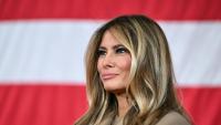 Melania Trump lors d'un discours du président américain Donald Trump adressé aux militaires et à leurs familles à Fort Bragg, en Caroline du Nord, le 13 février 2026