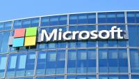 La façade du siège de la filiale française de Microsoft à Issy-les-Moulineaux, en banlieue parisienne, le 24 avril 2026