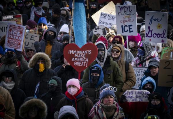 Manifestation contre les méthodes de la police de l'immigration à Minneapolis le 23 janvier 2026