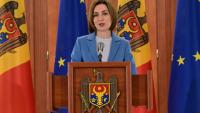 La présidente de la Moldavie Maia Sandu lors d'une conférence de presse à Chisinau le 29 septembre 2025, au lendemain de la victoire de son parti pro-européen aux législatives
