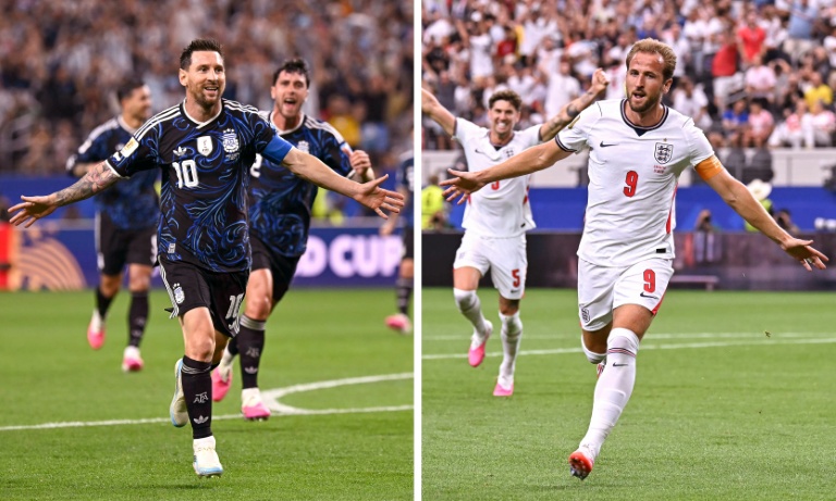 Photomontage des stars de l'Argentine Lionel Messi et de l'Angleterre Harry Kane, futurs adversaires mercredi 15 juillet en demi-finale du Mondial
