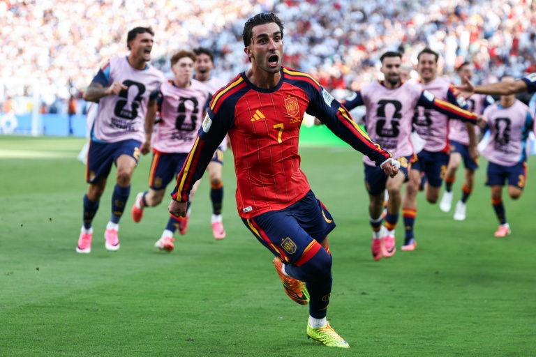 La joie de Ferran Torres, buteur et héros de la finale qui a sacré l'Espagne face à l'Argentine en finale du Mondial, le 19 juillet 2026 à East Rutherford 