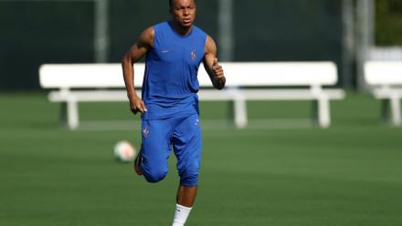 Kylian Mbappé participe à une séance d'entraînement, le 3 juillet 2026 à Philadelphie aux Etats-Unis