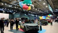 Des véhicules présentés au Mondial de l'automobile, à Paris, le 12 octobre 2026