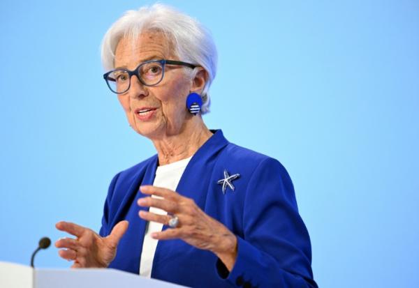 La présidente de la Banque centrale européenne (BCE), lors d'une conférence de presse après une réunion de l'institution, à Francfort le 11 juin 2026