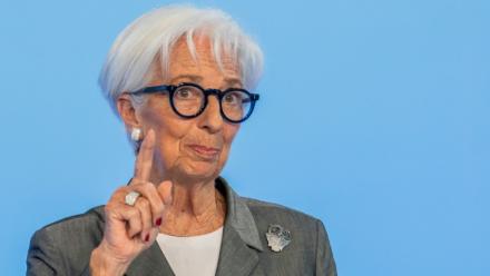 La présidente de la Banque centrale européenne (BCE), lors d'une conférence de presse après une réunion de l'institution, à Francfort le 23 juillet 2026