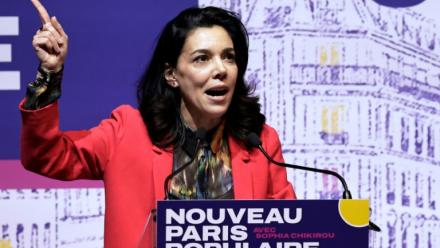Sophia Chikirou, candidate LFI à la mairie de Paris, à son meeting au Cirque d'Hiver, le 30 janvier 2026