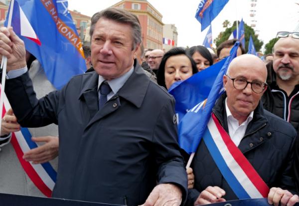 Christian Estrosi et Eric Ciotti lors d'une manifestation à l'appel du syndicat Alliance Police Nationale, à Nice, le 31 janvier 2026