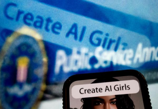 Cette photo d'illustration créée le 18 juillet 2023 à Wahsington montre une publicité pour générer des images hyperréalistes à caractère sexuel à l'aide de l'intelligence artificielle