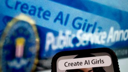 Cette photo d'illustration créée le 18 juillet 2023 à Wahsington montre une publicité pour générer des images hyperréalistes à caractère sexuel à l'aide de l'intelligence artificielle