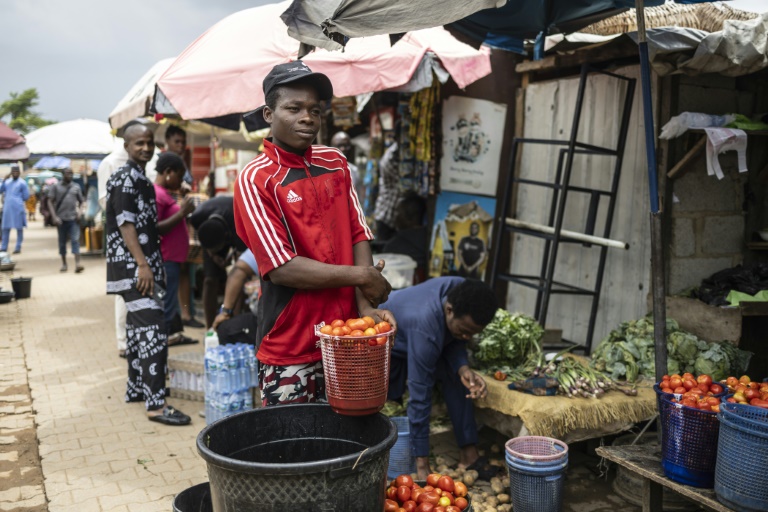 Une marchand de fruits sur un marché de la capitale nigériane Abuja, le 20 mai 2025